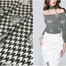 Черно-белая шелковая ткань cheongsam с рисунком «гусиная лапка», 19 мм, плотная шелковая эластичная атласная ткань для платья