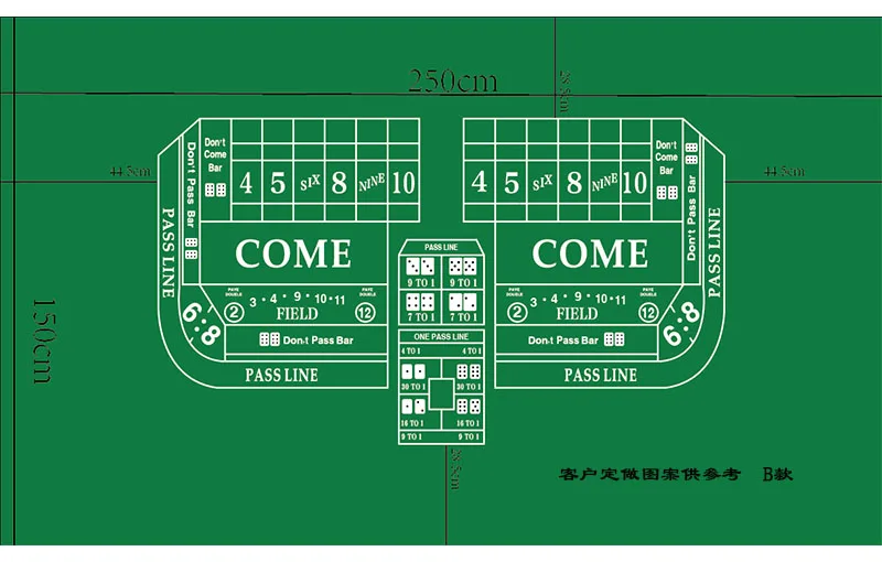 Craps скатерть игровой макет казино коврик три расстойки фланелет 250 см x 150 см - Цвет: 250x150cm