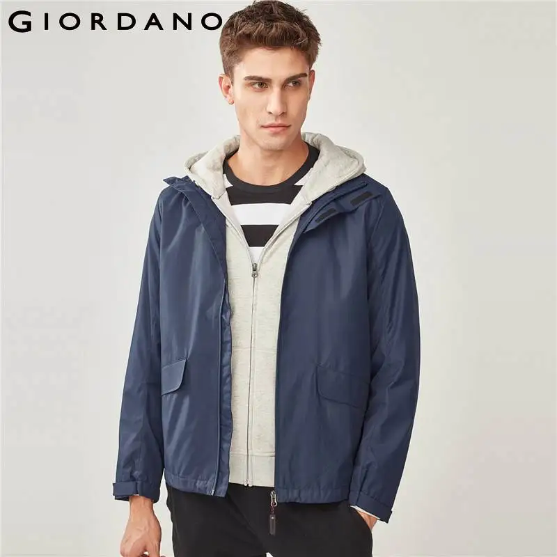 Giordano Мужская Ветровка простая тонкая съемный капюшон на молнии ветрозащитная
