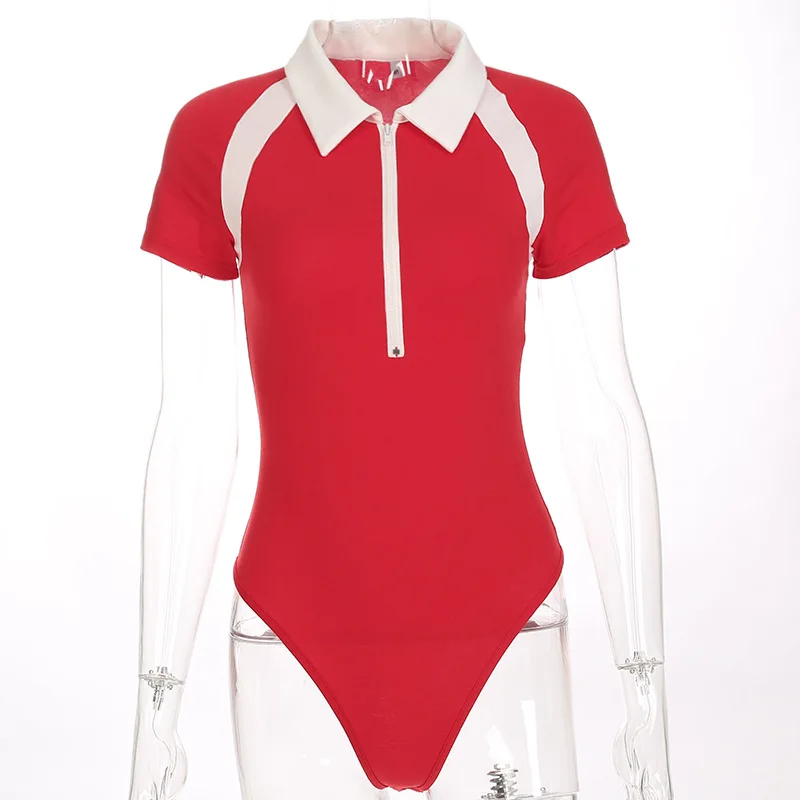 Bodycon Bodysuit Red Patchwork Sexy 
