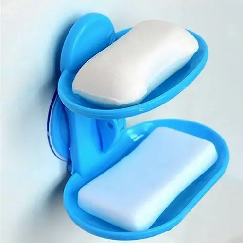 

Creative Double Layers Soap Box Bathroom Soap Dish Sucker Holder Container