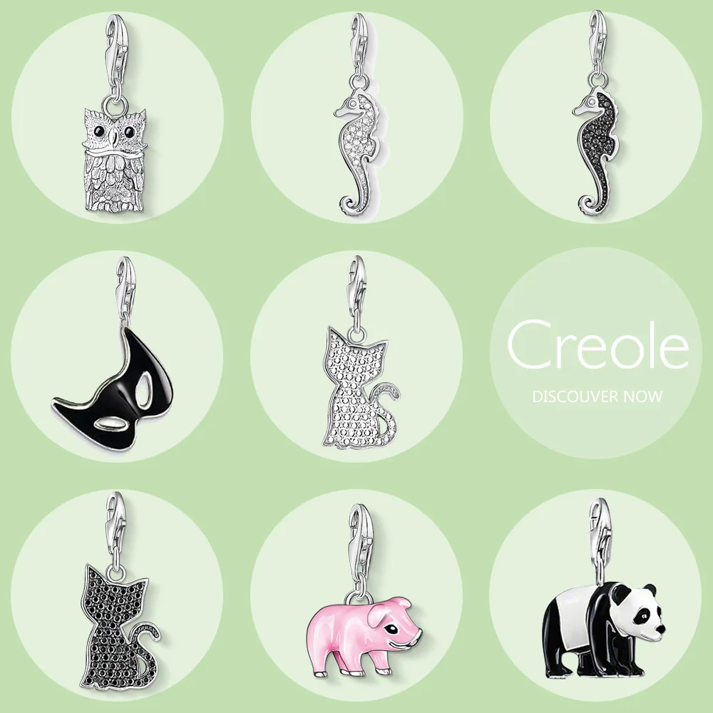 

Owl Seahorse Mask Black White Cat Kitten Pink Piglet Panda Charm Pendant,2019 Summer Fashion Jewelry 925 Sterling Silver Gift