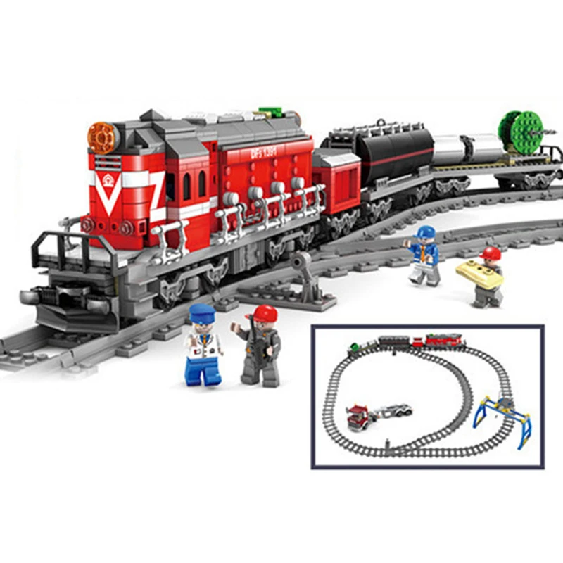 Модель поезда, город, с электроприводом, дизельный поезд, рельсовый трейлер, грузовик, электрические строительные блоки, наборы, кирпичи, Детские модели, игрушки 98219