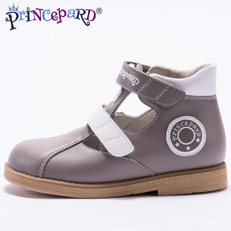 

Princepard 2018 New summer orthopedic sandals for boys up leather shoes gray navy orthopedic shoes pig leather lining insoles