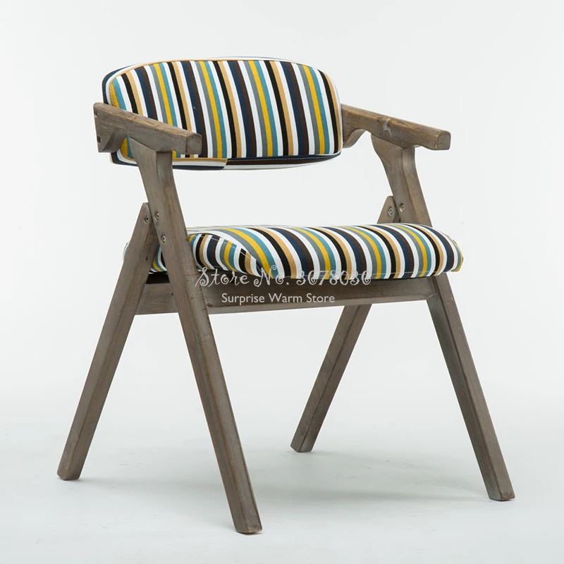 Nordic Morden Chair Folding Solid Wood Dining Chair Home Furniture Modern Adult Chair with Handrail Coffee Chair Strong Bearing