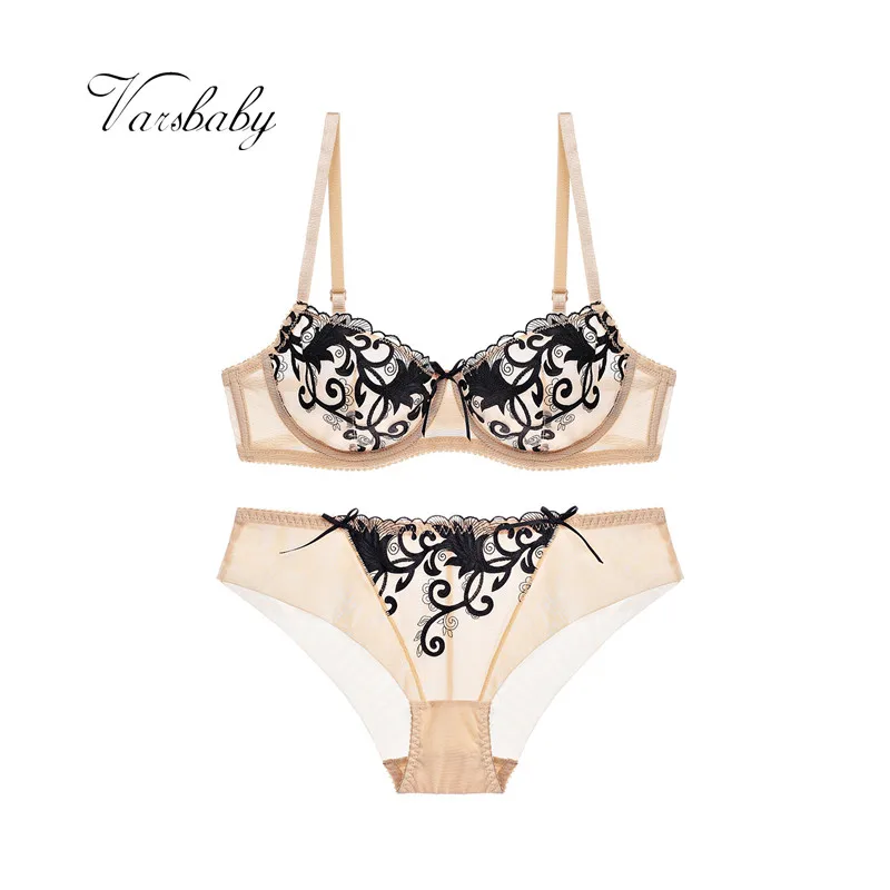 Goede Varsbaby Sexy Lace Underwire Ondergoed Ultra dunne Transparante Borduurwerk Dame Bh Sets