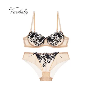 

Varsbaby Sexy Lace Underwire Underwear Ultra-thin Transparent Embroidery Lady Bra Sets