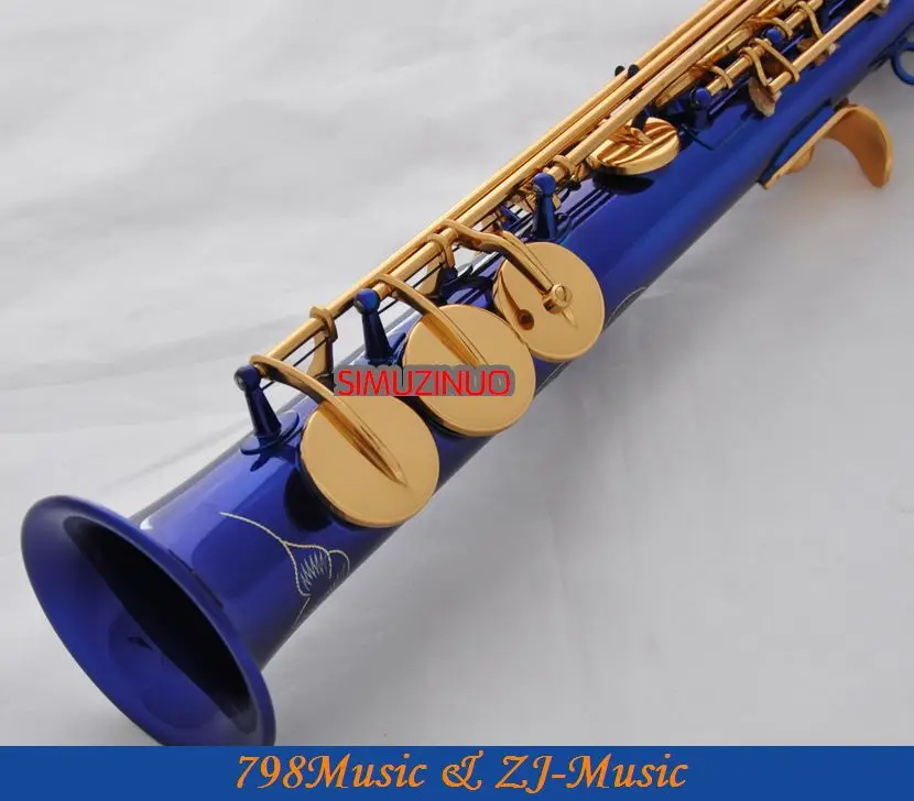 Синий Золотой прямой Bb сопрано саксофон Sax High F# G с чехлом-2 шеи