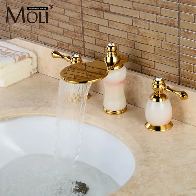 Online Shop Luxury Golden Waterfall Bathroom Faucets Double Handle