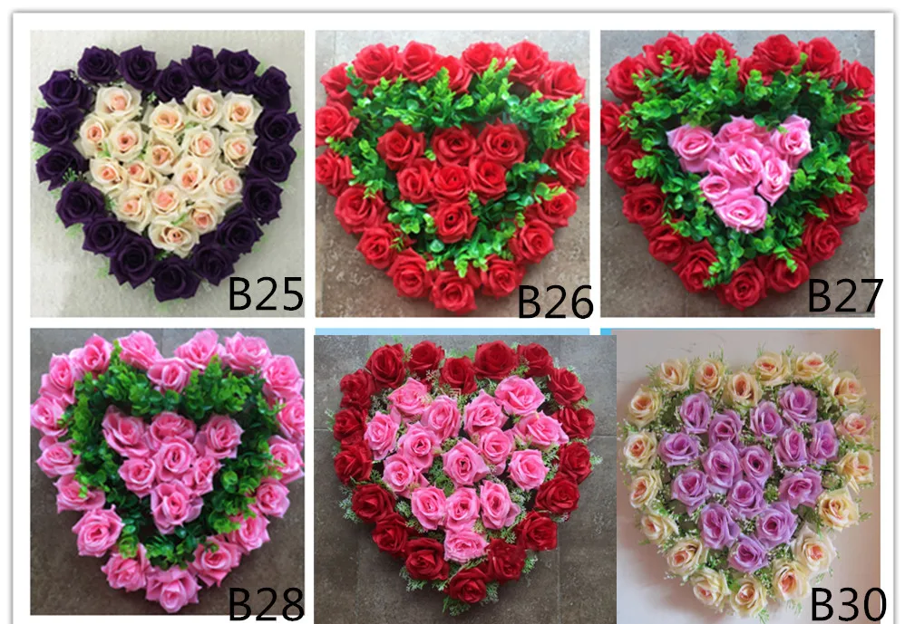 40x38cm Artificial Silk Heart Shape Lovely Rose Flower Ball for Wedding Car Door Floral Centerpiece Valentines Decorations