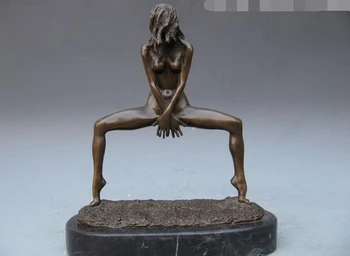 

Western Art Pure Bronze Marble bold nude maiden Statue Copper garden