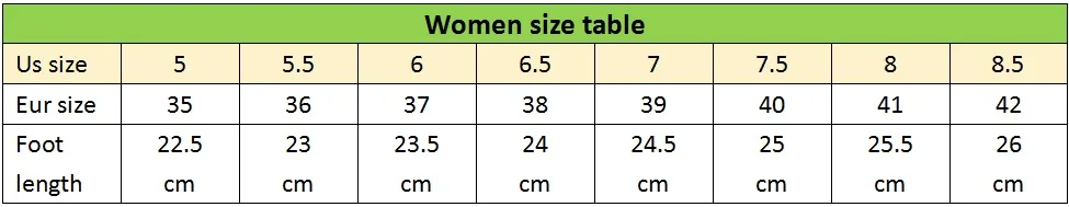 women size table