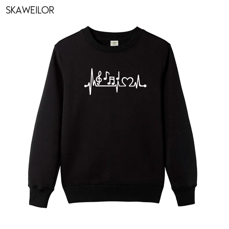 Music Notes Heartbeat Printed Sweatshirts Women Fashion Funny Long Sleeve Hoodies Rock And Roll Top Teacher Gift Pullovers | Женская