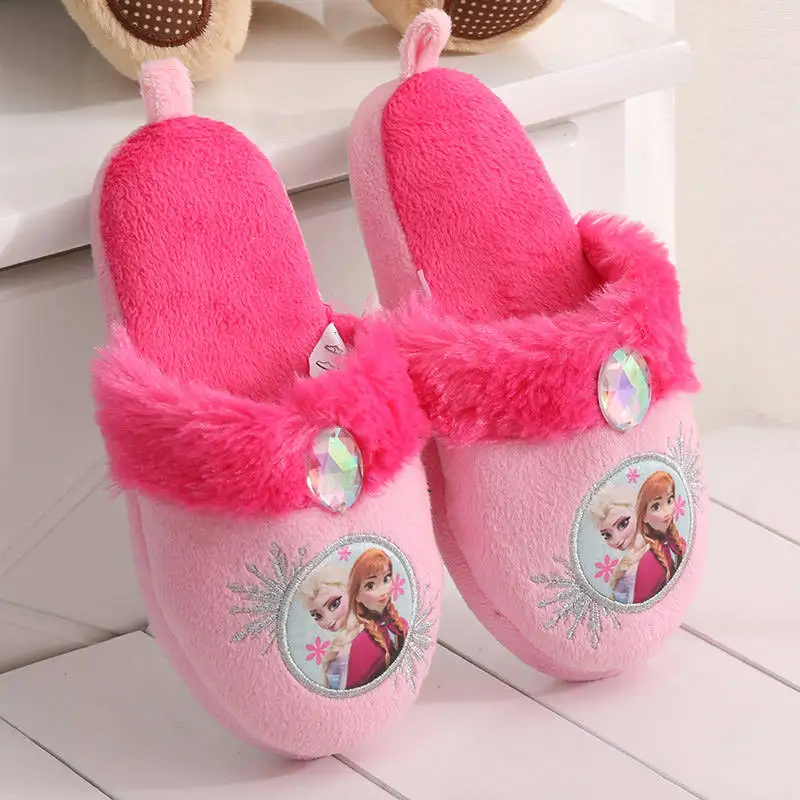 Disney Frozen/сезон весна-осень-зима; плюшевые домашние тапочки для девочек; Нескользящие Детские хлопковые тапочки с рисунком милой принцессы - Цвет: C