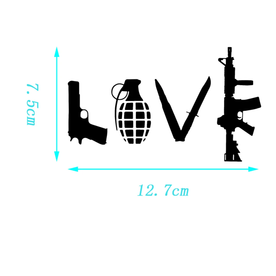 LOVE With Guns Car Vinyl Sticker Grenade Hand Gun Car Stickers Styling And Decals AR15 Fashion Car Decal Stickers 12.7CM7 (6)