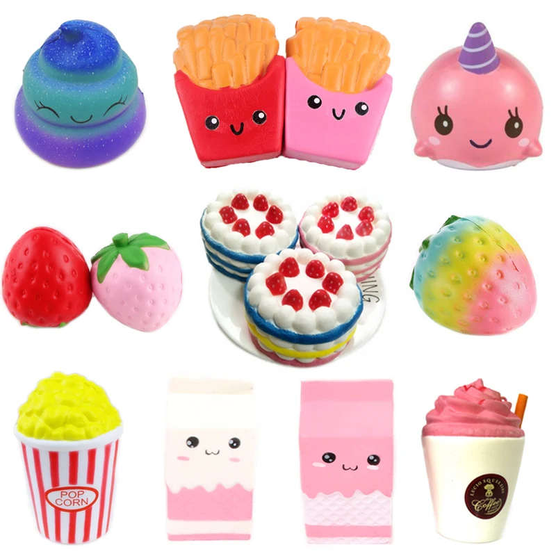 

10pcs/set Random Delivery Funny Simulation Squeeze Unicorn Whale Strawberry Cake Soft Anti-stress Slow Rising Squishy Toy Gift#E