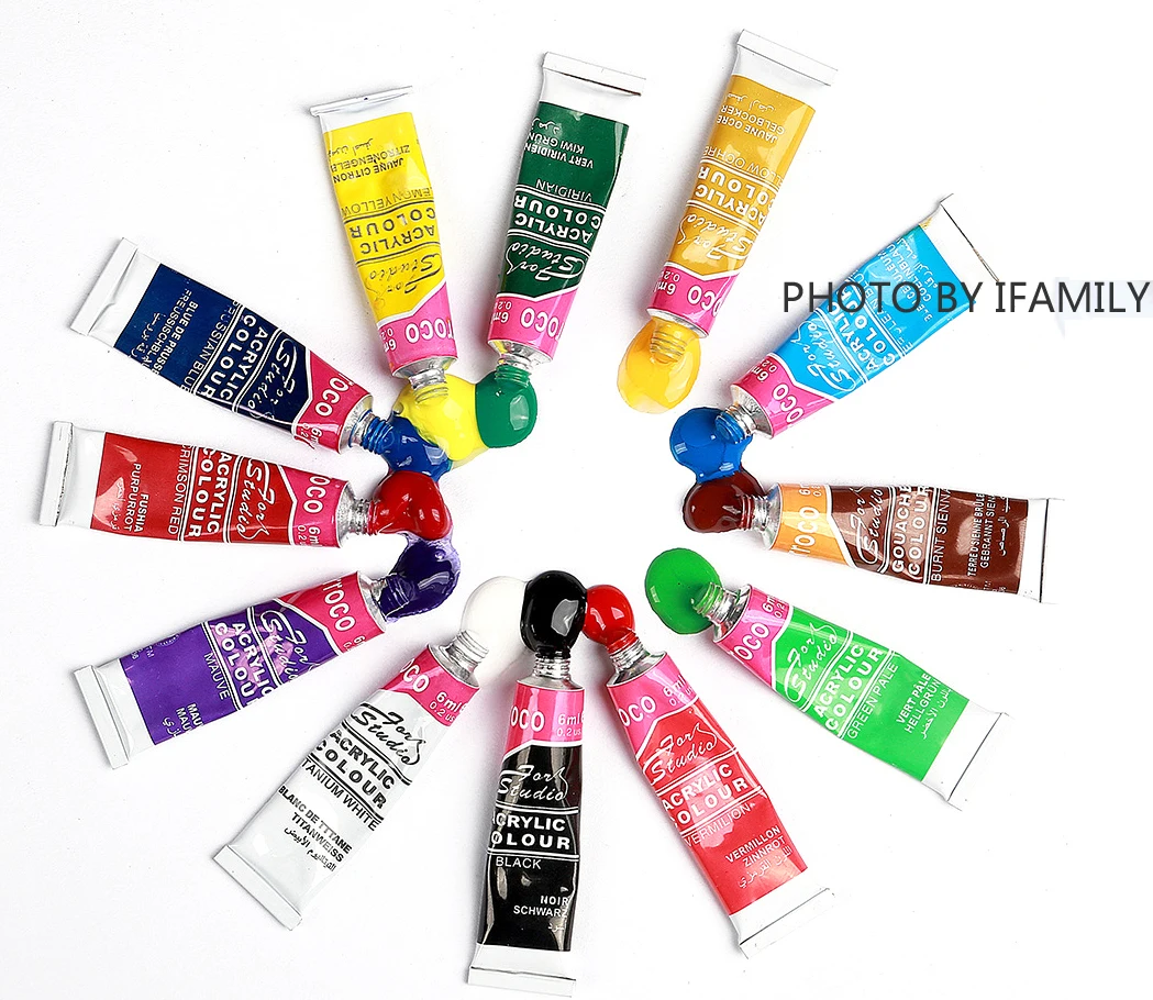 

12 Colors Professional Acrylic Paints Set Hand Painted Wall Painting Textile Paint Brightly Colored Art set with brush