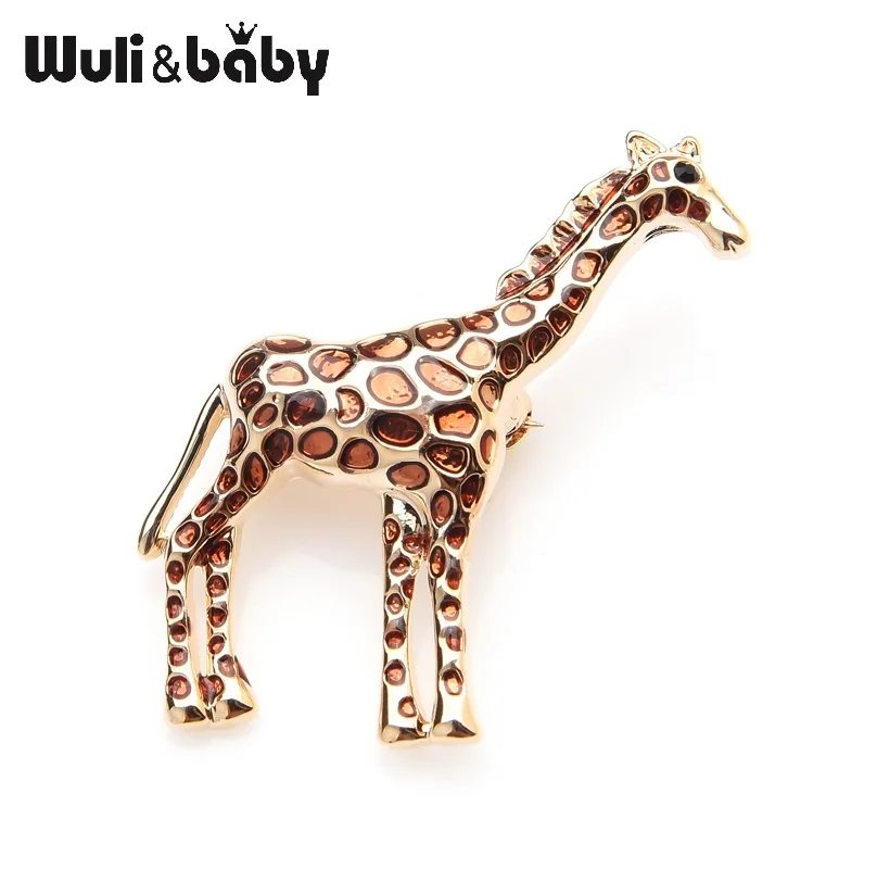 Wuli & baby коричневый жираф животное эмаль броши для женщин и мужчин металлическая