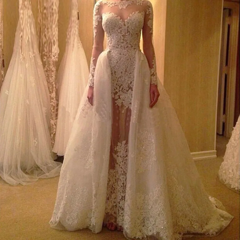 Винтажное Vestido De Noiva с длинным рукавом 2019 прозрачное официальное свадебное платье
