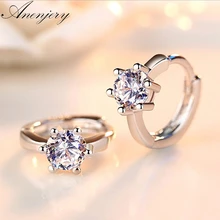 Anenjery, 925 пробы, серебряные серьги, шесть когтей, циркон, сердце, стрела, круглые серьги-гвоздики для женщин, лучший подарок, S-E184