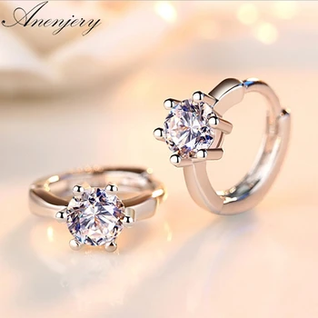 

Anenjery Silver Color Six Claw Zircon Heart Arrow Round Stud Earrings For Women Best Gift S-E184