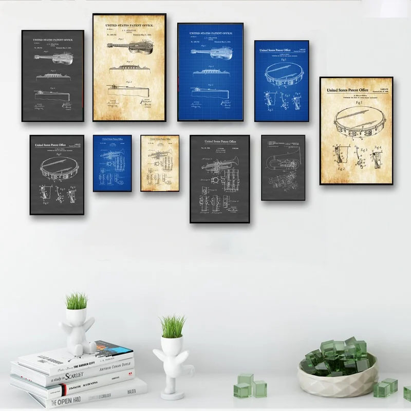 

Zildjian Cymbal Wurlitzer Piano Wind Instrument Violin Trumpet Tambourine Stratton Blueprint Canvas Poster Oil Paintings NoFrame