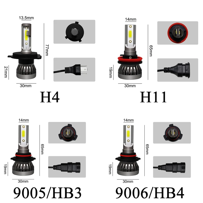 AICARKAS COB светодиодные лампы для фар H1 H7 H11 9005 HB3 9006 HB4 9012 H4 светодиодный