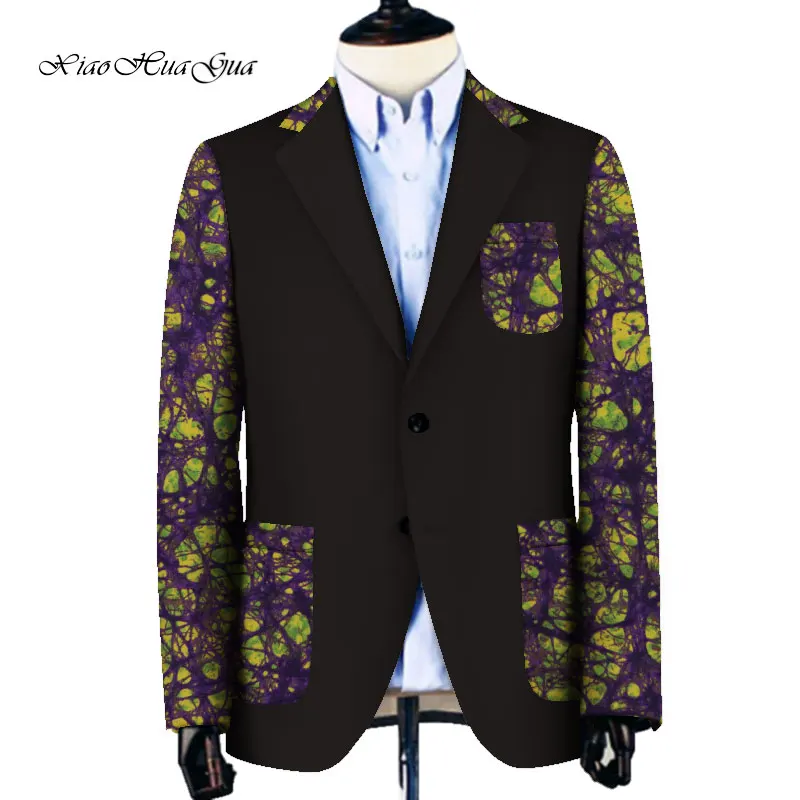 Африканская Одежда Мужская Печать пестрые Пиджаки slim fit Анкара модный костюм куртки Индивидуальные Для свадебной одежды Мужское пальто wyn757