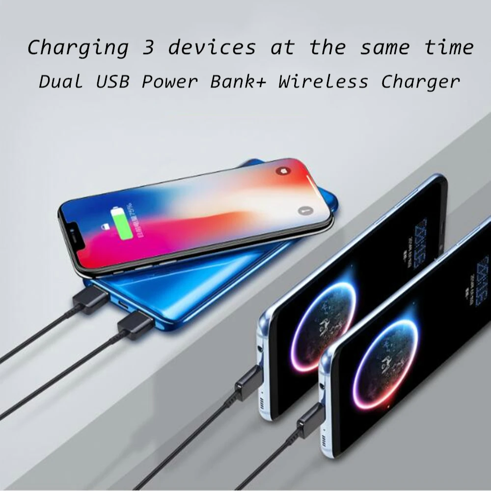 Ультратонкое QI Беспроводное зарядное устройство power Bank 10000 мАч для iPhone Xiaomi power bank зарядное устройство беспроводной внешний аккумулятор