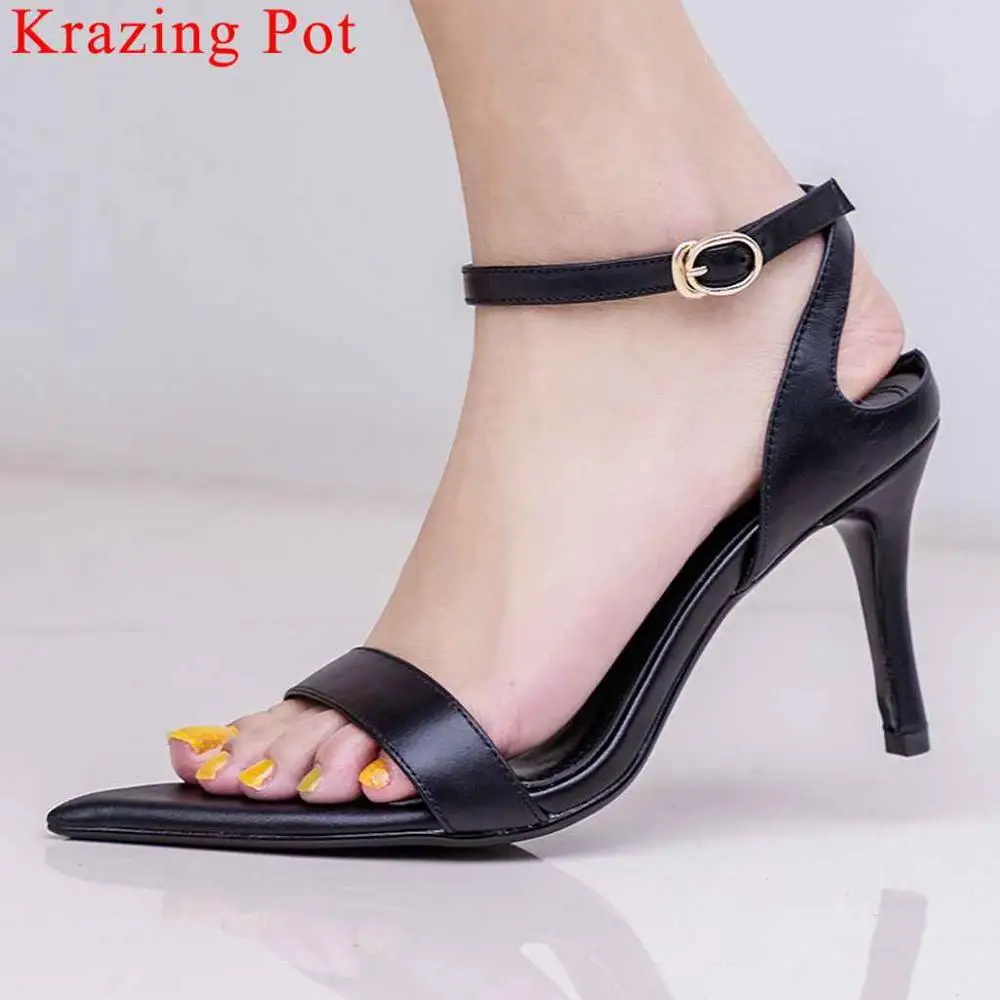 

Krazing Pot queen style fashion model show stiletto high heels women sandals buckle strap peep pointed toe nightclub shoes L96