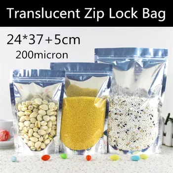 

Wholesale 50pcs 24x37+5cm 200micron Large Stand Up Clear + Aluminizing Foil Zip Lock Bag Translucent Zipper Bag