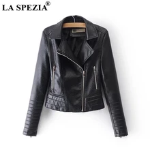 LA SPEZIA Leather Jacket Women Black Biker Jackets Female Zipper Pockets Motorcycle Punk Ladies Autumn Winter Classic Short Coat