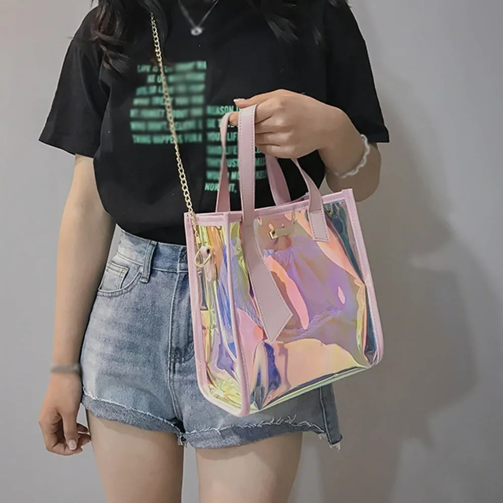 

Women's Shoulder Bag Laser Handbags Totes 2019 New 2pcs Multi-Function Color Handbag Female Messenger Bag Shoulder Bags