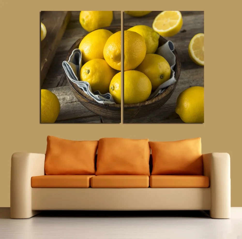 

Unframed Modern Canvas Painting Wall Art Yellow Lemon 2 Pieces/Set Print On Canvas Printing Giclee Artwork For Wall Decor