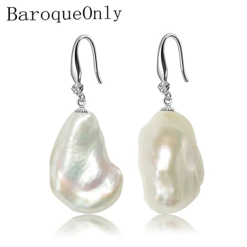 

BaroqueOnly 925 silver sterling Pearl Earrings Trendy drop Earrings Fine Jewelry Irregular Pearls 14-21mm Classic Women