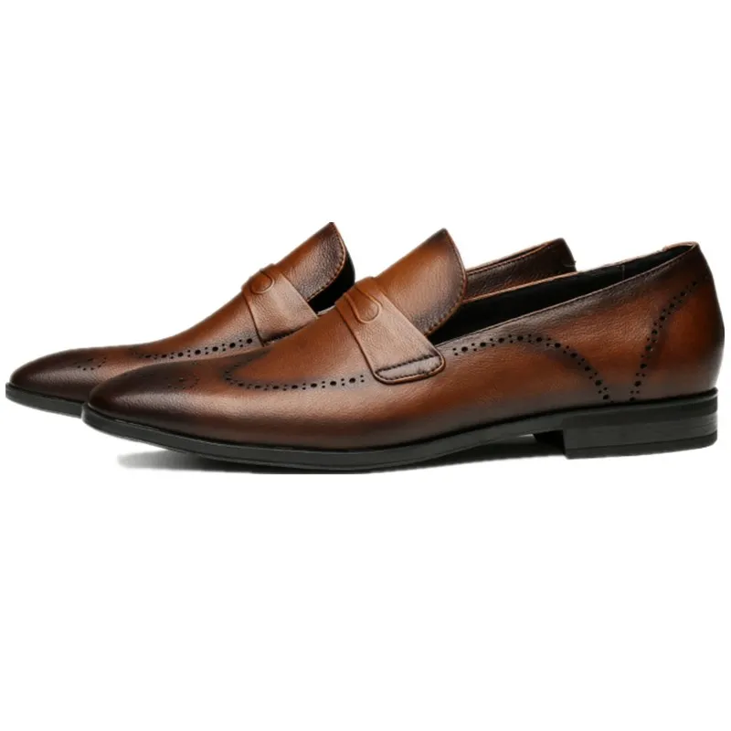 

New Brown / Black Loafers Mens Dress Shoes Genuine Leather Wedding Formal Prom Shoes Male Social Shoes