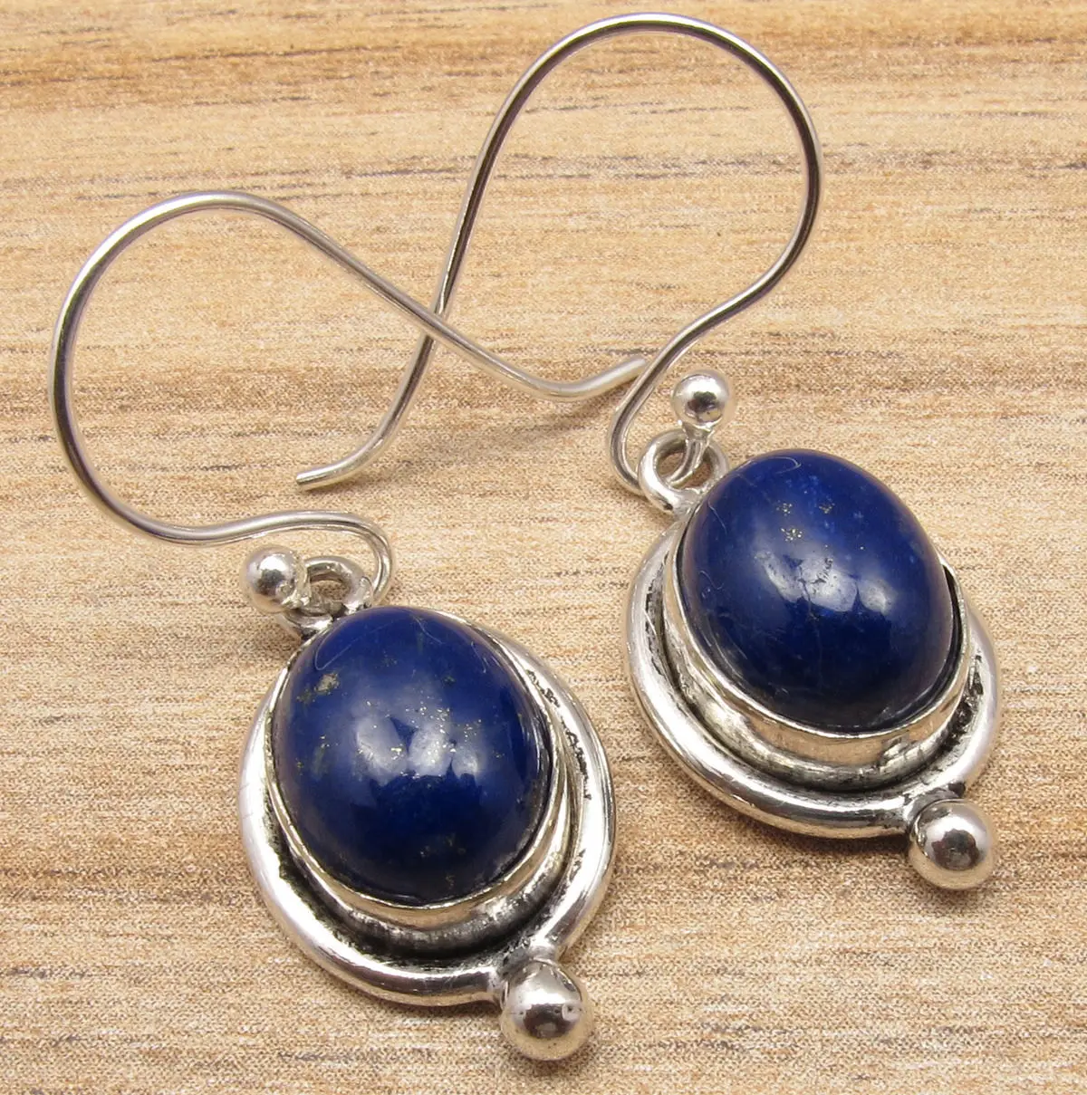 Silver Plated Jewelry ! Navy Blue LAPIS LAZULI Fancy Stone Earrings 3.5