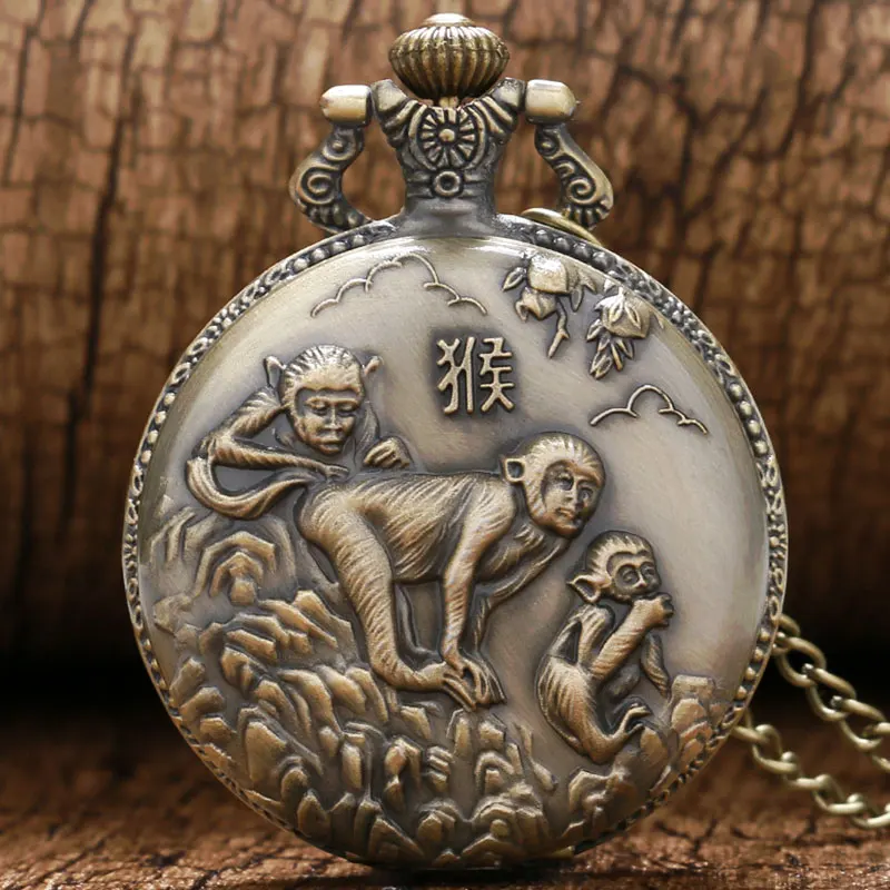 Reloj de bolsillo Retron 3D Monkey Design Bronze Quartz Fob Pocket Watch with Necklace Chain for Men Women Best Gift | Наручные часы