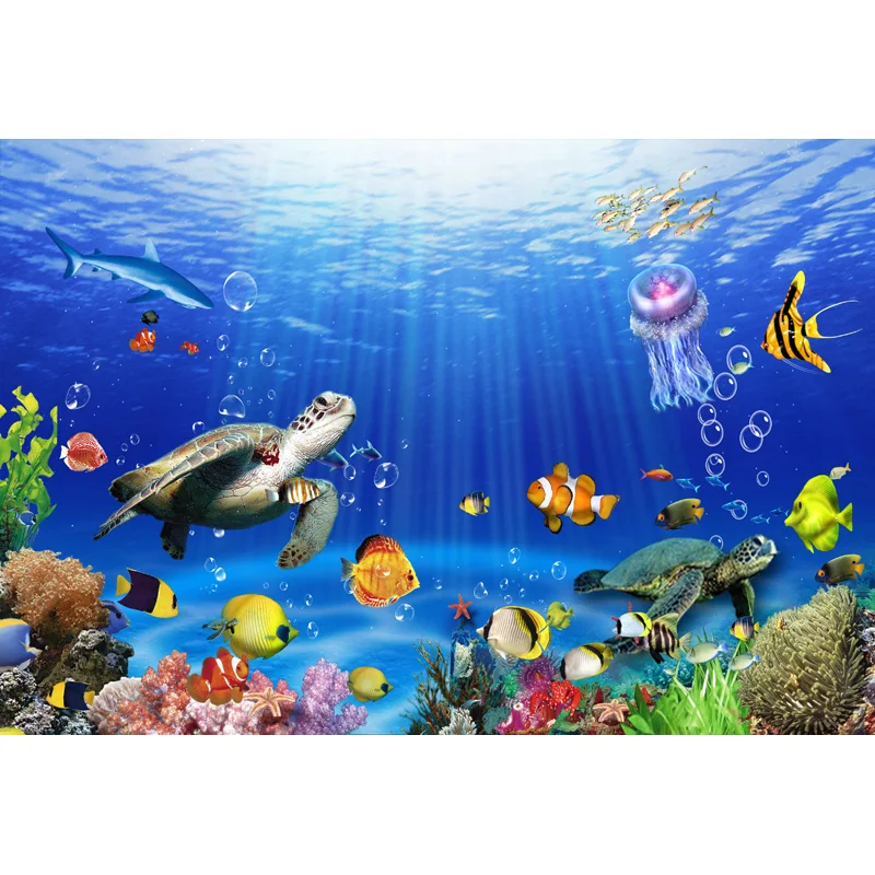 

Seamless Vinyl Photography Background Cartoon Underwater World Fish Sea Turtles Print Children Backdrops for Photo Studio ZH-26