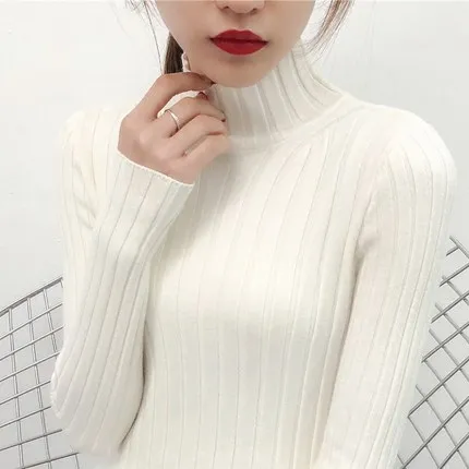 Белый свитер с высоким воротом и полу небольшой свежий женский короткий толстый тонкий плотный с длинными рукавами универсальные трикотажные рубашки - Цвет: MIBAI