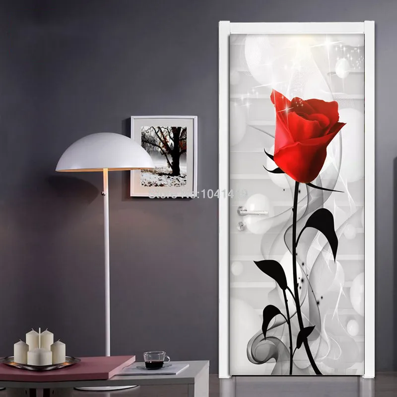 Самоклеющиеся водостойкие фотообои из ПВХ, 3D стерео обои с розами, креативная наклейка на дверь DIY, для гостиной, спальни, 3D декор