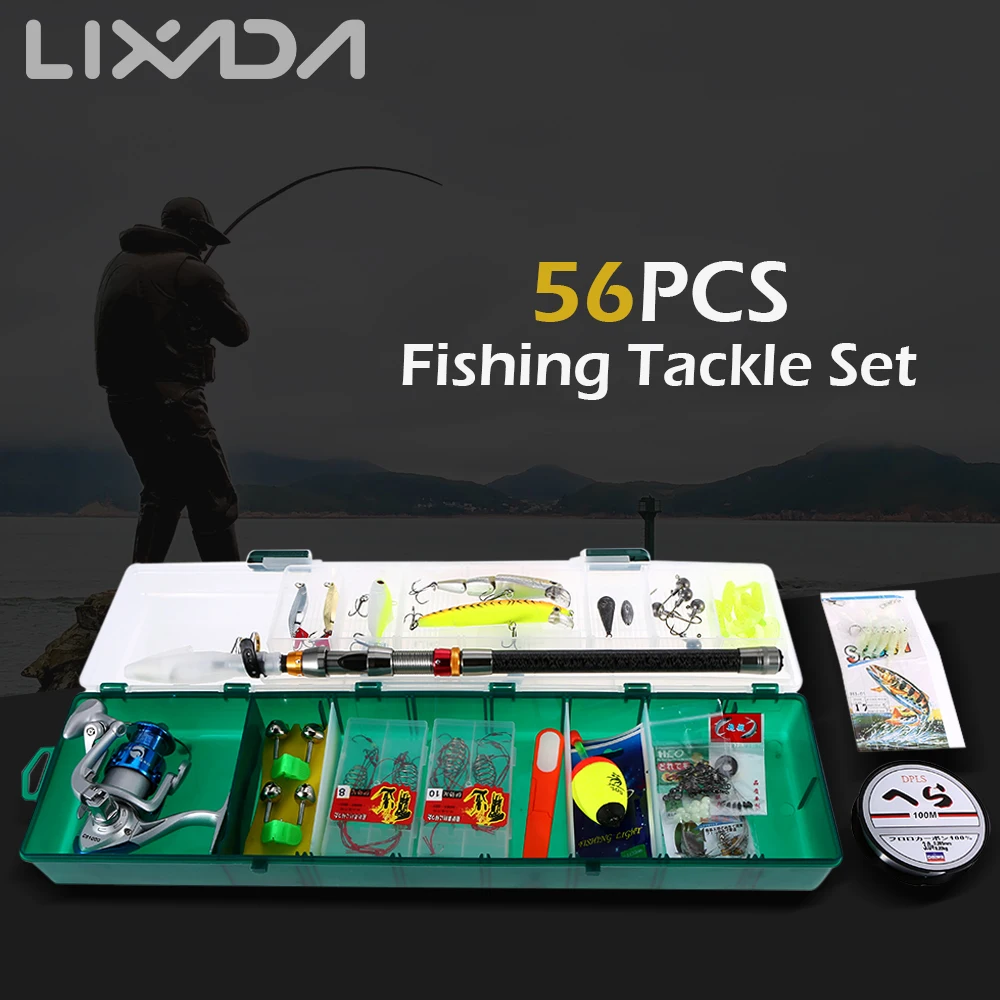 

Lixada 56PCS Telescopic Fishing Rod Set With Spinning Reel Combo Full Kit Fish Lures Rod Reel Fishing Tackle Set Storage Bag