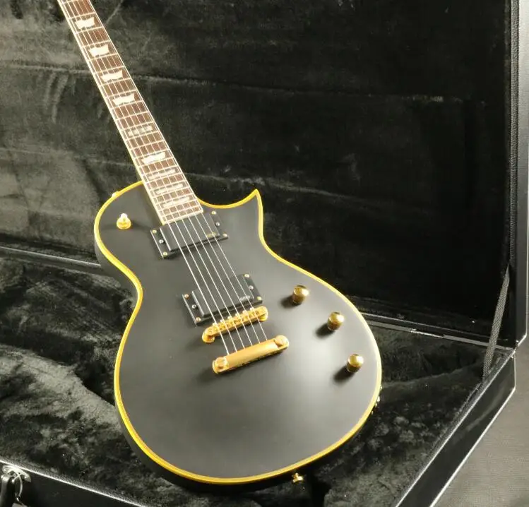 

Top Quality ESPS Electric Guitar Matt Black Color Active Pickups Yellow Binding EMG Pickups Gold Hardware