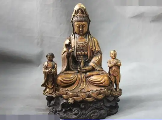 

S6202 12 Chinese Bronze Send Boy Guan Yin Kwan-yin Boddhisattva Goddess Buddha Statue D0318