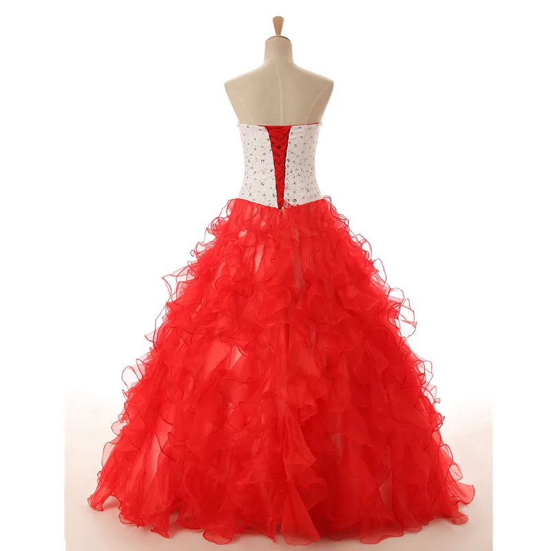 Vestidos De 15 anos красный, белый Бальные платья выпускного вечера Милая бисером оборками Сладкие 16 платье бальное платье миди платья
