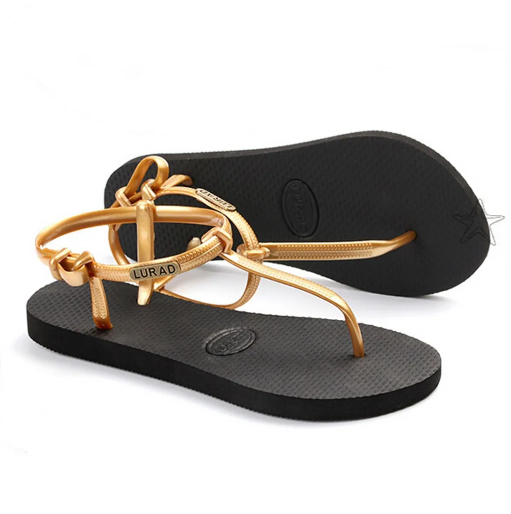 

MUQGEW Womens Summer Shoes Sandals Summer Casual Fashion Non-Slip Beach Ankle Gold Flat Thong Sandals Women Flip-Flops Shoes