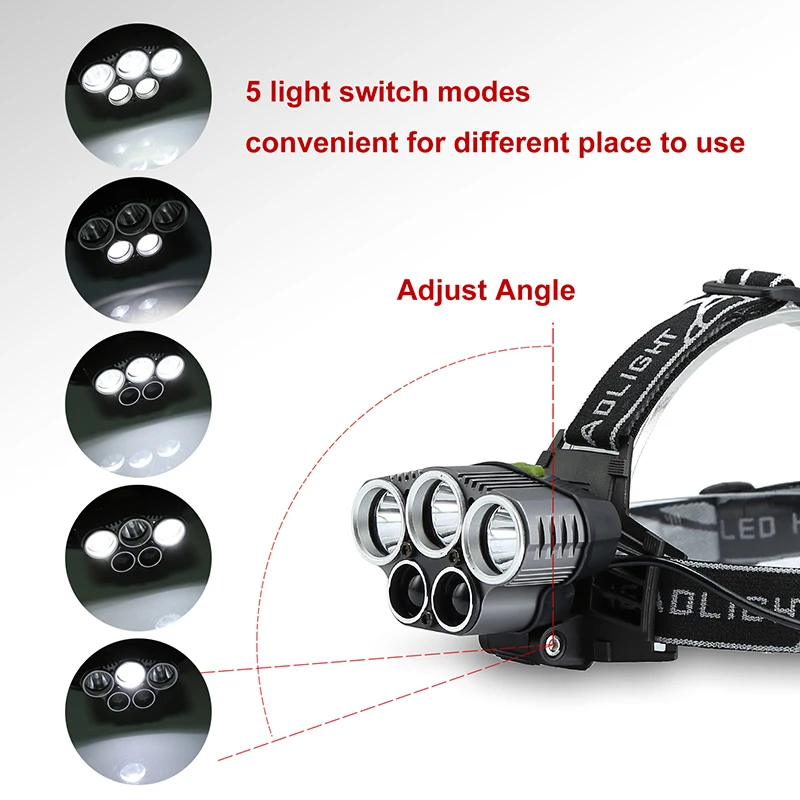 Anjoet Brightfire светодиодный налобный фонарь 5 CREE XM-L T6 Q5 фар 15000 люмен светодиодный налобный фонарь лагерь Поход аварийного свет Рыбалка Открытый