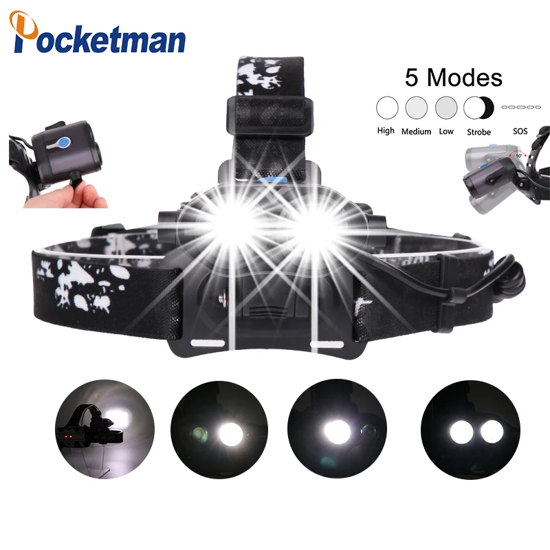 

High Power Led Headlight 5 Modes Zoomable with Micro USB Charging 2*XML-T6 Adjustable Headlamp z45