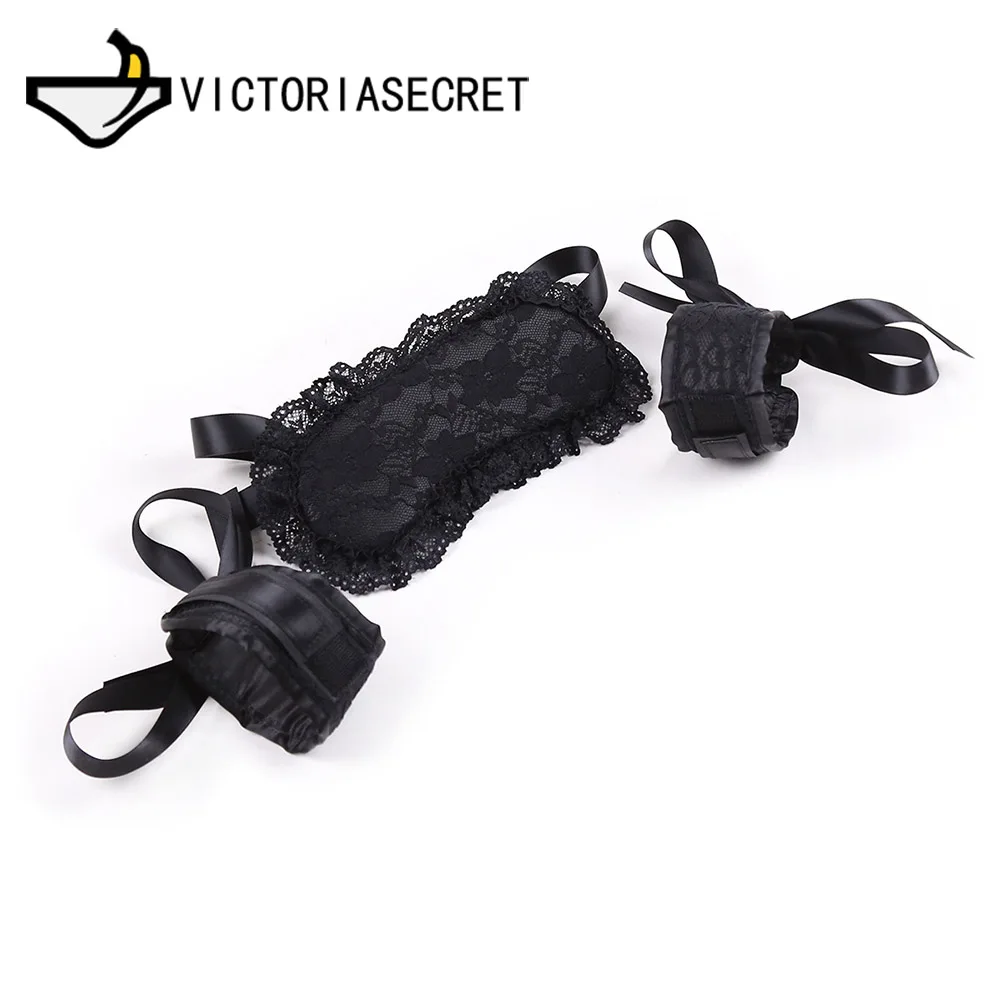 Halloween Bdsm Bondage Handcuffs Lace Mask Adult Sex Toy Black Lace Eye Bundled Bondages Alternative Sex Shop Exotic Accessories