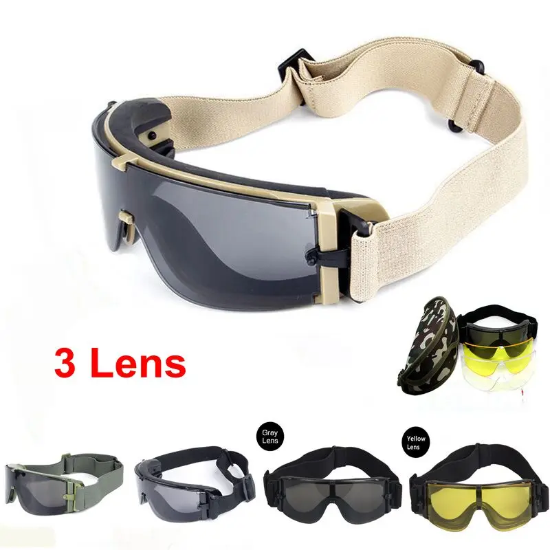 

High Quality Military Airsoft Tactical Goggles Shooting Glasses X800 Black 3 Lens Motorcycle Windproof Wargame Goggles
